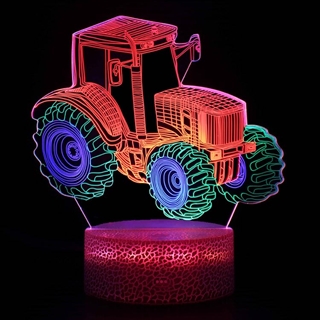 Traktor 3D lampe med multifarvet lys og fjernbetjening